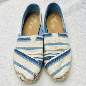 Toms 9 Blue Off White Gray Striped Slip On Woven